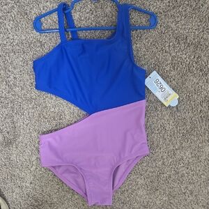 Blue and Purple One-Shoulder Swimsuit